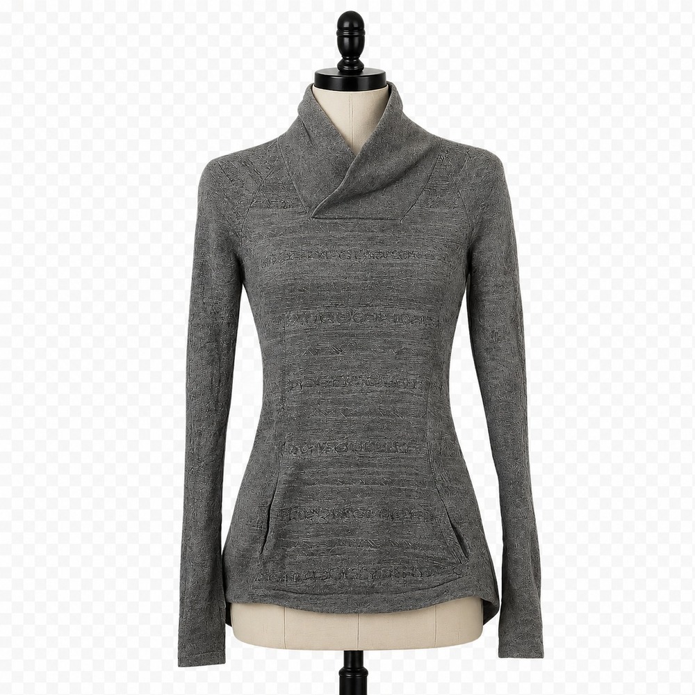 Skyr Gray Textured Cowl Neck Pullover Small Après Ski Alpine Knit Lounge Top